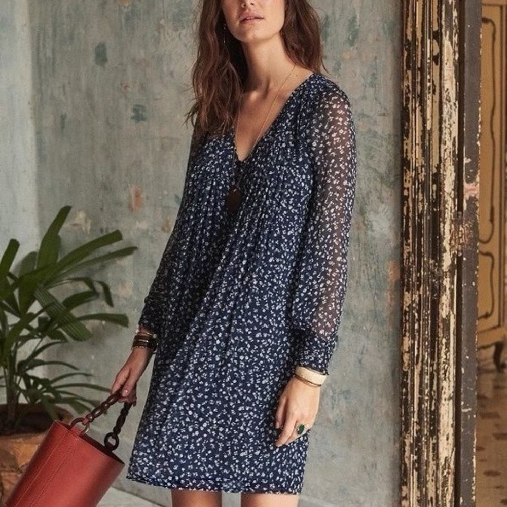 Sezane Navy Blue Floral Mini Dress
